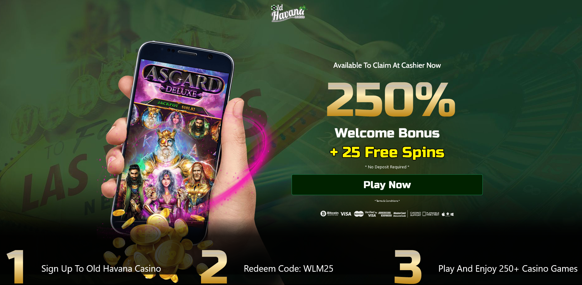 250%
WELCOME BONUS + 25 FREE SPINS